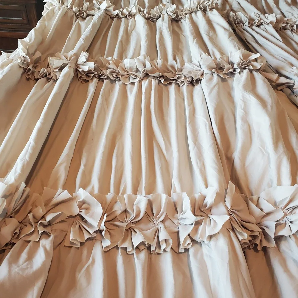 Homechoice Decor Champagne Ruffled Window Curtain Panel 54x84 Tiered Shabby Chic